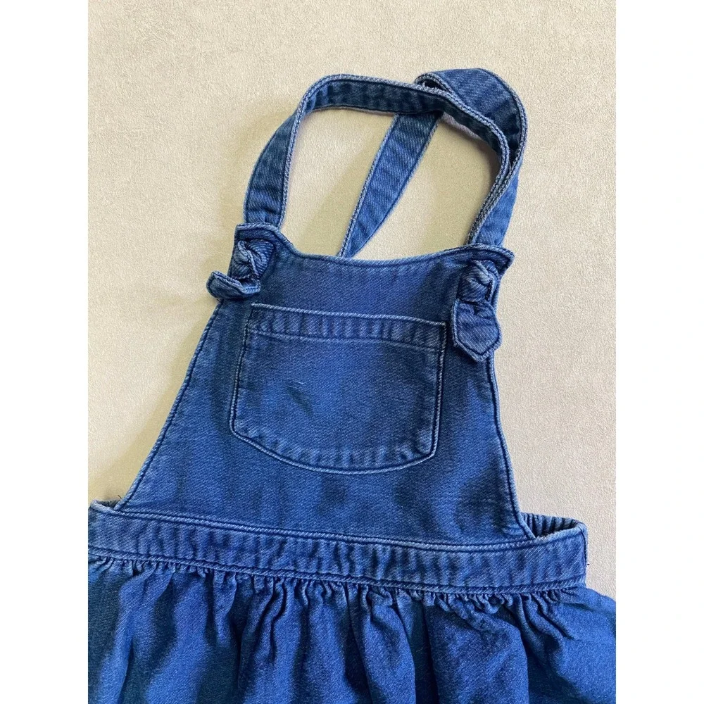 Cat & Jack Girls Blue Denim Overall Dress Jumper Ruffle Trim 5T